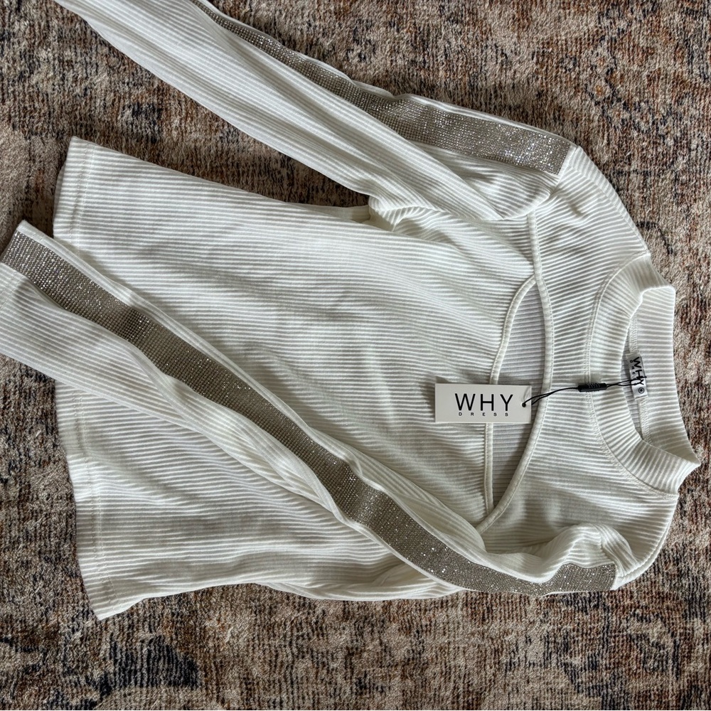 White Ribbed Sweater with Silver Accents